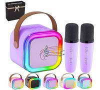 Mini Macchina Karaoke Per Bambini E Adulti,Karaoke Con 2 Microfono Karaoke Per Bambini Mini Cassa Bluetooth Portatile Con Led Luci E Cambia Voce,Mini Karaoke Macchina Per Bambini E Adulti (Viola)