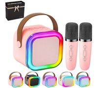 Mini Macchina Karaoke Per Bambini E Adulti,Karaoke Con 2 Microfono Karaoke Per Bambini Mini Cassa Bluetooth Portatile Con Led Luci E Cambia Voce,Mini Karaoke Macchina Per Bambini E Adulti (Rosa)
