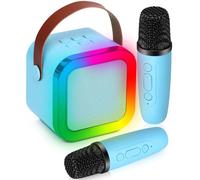 Mini macchina per karaoke blu con 2 microfoni wireless per bambini e adulti, 18 canzoni precaricate, portatile per ragazze giocattoli da 4, 5, 6, 7, 8, 10, 12+ anni