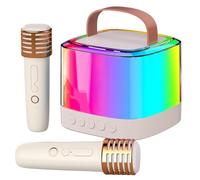 Mini macchina per karaoke con 2 microfoni wireless, altoparlante Bluetooth portatile con cambia voce e luci RGB, compleanno per ragazze e ragazzi dai 4 ai 12 anni (beige)