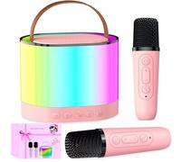 Mini macchina per karaoke con 2 microfoni wireless per bambini e adulti, popolare altoparlante Bluetooth portatile 2025, regalo per ragazze giocattoli da 4, 5, 6, 7, 8, 10, 12+ anni (rosa 2 microfoni)