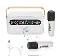 Mini macchina per karaoke con display lirico, altoparlante per karaoke Bluetooth V5.3 con 2 microfoni wireless, 5 magiche voci ambientali, sistema karaoke portatile, per feste in famiglia (bianco)