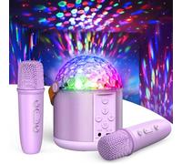 Mini macchina per karaoke con luci LED da discoteca, per bambini e adulti, microfono Bluetooth per karaoke, altoparlante con 2 microfoni wireless e luce per tutti gli smartphone, regali giocattoli per