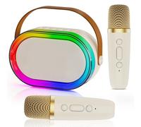 Mini macchina per karaoke HWWR per bambini e adulti, altoparlante Bluetooth portatile con 2 microfoni, supporto per ingresso TF/AUX e 4 divertenti effetti di cambio voce.