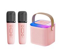 Mini macchina per karaoke per adulti e bambini, altoparlante Bluetooth portatile con 2 microfoni wireless, luci a LED, regalo per karaoke per ragazze e ragazzi, compleanno e feste a casa, rosa Y1