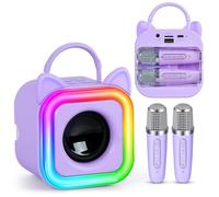 Mini macchina per karaoke per bambini con 2 microfoni wireless, giocattolo regalo per ragazzi e ragazze dai 4, 5, 6, 7, 8, 9, 10, 11, 12+ anni, regalo di Natale, compleanno, festa di canto (viola)