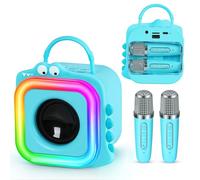 Mini macchina per karaoke per bambini con 2 microfoni wireless, giocattolo regalo per ragazzi e ragazze dai 4, 5, 6, 7, 8, 9, 10, 11, 12+ anni, regalo di Natale, compleanno, festa di canto (blu)