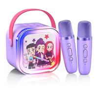 Mini macchina per karaoke per bambini dai 3 ai 12 anni: altoparlante Bluetooth portatile con 2 microfoni wireless, spettacolo di luci a LED per bambini da 3 4 5 6 7 8 9 10 anni giocattoli regali di