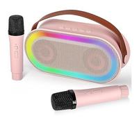Mini macchina per karaoke, set di altoparlanti Bluetooth portatile con 2 microfoni con luci a LED (rosa) durevole facile da usare