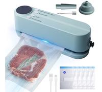 Mini macchina per sottovuoto portatile, 60 Kpa, con 3 livelli di temperatura, 4 sacchetti sottovuoto, gonfiatore e adattatore di aspirazione dell'aria, dispositivo wireless per la conservazione di