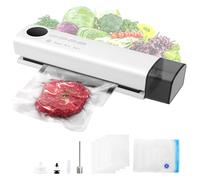 Mini Macchina Sottovuoto, 3 in 1 Macchina Sottovuoto per Alimenti Ricaricabile con 3 Velocità e 60KPa, Saldatrice Multifunzione Portatile con 5 Sacchetti, Ugello Aria per Snack, Viaggi e Campeggio