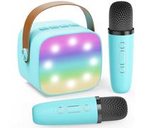 Mini machine de karaoké pour adultes, enceinte Bluetooth portable avec 2 microphones sans fil, idée cadeau pour les fêtes d'anniversaire (bleu)