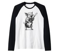 Mini Maiale Che Suona la Chitarra Musica Rock Amante degli Animali Domestici Maglia con Maniche Raglan