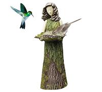 Mini mangiatoia per uccelli, statua a forma di fata, albero verde, statua da giardino a forma di ragazza - Mangiatoia per uccelli in resina creativa per angeli, vaschetta per uccelli per giardino,