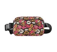 Mini marsupio a tracolla con strisce arcobaleno astratte con tracolla regolabile per viaggi, shopping, corsa, Labbra Bacio Cuore Pattern Love, 1 Size