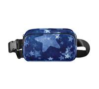Mini marsupio con cinturino regolabile alla moda borsa a tracolla antifurto marsupio natalizio stelle blu effetto grunge uomo donna per viaggi, corsa, escursionismo, Natale blu stelle effetto grunge,