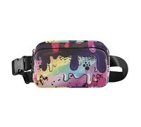 Mini marsupio con tracolla regolabile alla moda borsa per passaporto motivo luminoso strisce di vernice grunge donne uomini adolescenti per allenamento, corsa, escursionismo, Motivo luminoso con