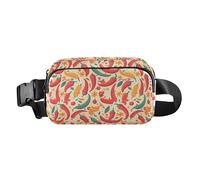 Mini marsupio rosa e bianco con illustrazione di fenicotteri con cinghia regolabile per viaggi, vacanze, corsa, Modello senza giunte di peperoncino piccante, 1 Size