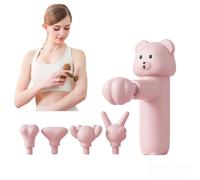 Mini Massage Gun with Bear Design,MINI Cartoon Fascia Gun,Portable Deep Tissue Percussion Massager,5 Interchangeable Heads, 4-Speed Regulation,Quiet Muscle Massager for Home, Office & Travel (Pink)
