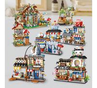 Mini mattoncini, set fai-da-te con scene di strada giapponesi pieghevoli, disponibili in vari colori, puzzle 3D da assemblare, decorazione da ufficio, regalo natalizio per uomini e donne, decorazione 