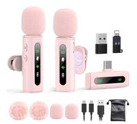 Mini microfono Lavalier USB C wireless per telefoni Android/tablet/PC, registrazione video con clip girevole e registrazione Denoise, ideale per Vlog Tiktok Youtube Content Creator, rosa