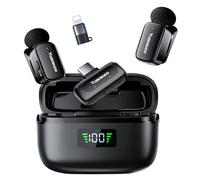 Mini microfono lavalier wireless per tablet iPhone Android, microfono da bavero con riduzione del rumore, custodia di ricarica 30 ore, cambia voce AI, mini microfono plug & play per iPhone Vlogging
