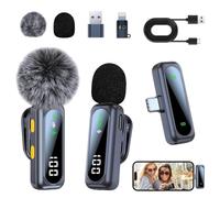 Mini microfono wireless, 2 Pack Microfono Lavalier senza fili con riduzione del rumore, Microfono Cellulare,Microfono a Clip Plug-and-Play, Microfono a cravatta senza fili per YouTube, TikTok, podcast