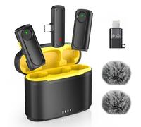 Mini microfono wireless per iPhone, confezione da 2 microfoni Bluetooth Lavalier per registrazione video, microfono 2 in 1 con riduzione del rumore per Android, mini microfono a clip per creatori di