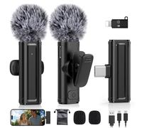 Mini microfono wireless per iPhone, iPad, telefoni Android, confezione da 2 microfoni lavalier con clip girevole a 360°, plug and play, riduzione del rumore, microfono USB-C da bavero per