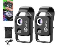 Mini microscopio tascabile per telefono 200X con lente CPL/luce LED, fotocamera per microscopio digitale portatile con nano zoom, design a clip universale, micromondo per bambini adulti (black*2)