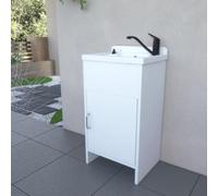 Mini Mobile Lavatoio PIDEMA in Resina PVC, Resistente all'umidità, Vasca resistente agli acidi, Kit di scarico incluso, Interno e Esterno, L42 x P34 x H80 cm, Bianco (RUBINETTO NON INCLUSO)