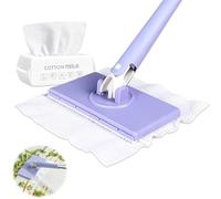 Mini mocio con cambio automatico dei panni, mini mocio con cambio automatico dei panni, compatibile con asciugamani per il viso, mocio piatto antipolvere a mani libere (viola, 93 cm)