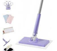 Mini mocio con impugnatura a scatto, rotazione a 360°, mani libere, con cambio automatico del panno, zero-touch, per asciugamani per viso, microfibra, manico lungo per pareti e finestre (PurpleMop x 1