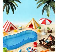 Mini modello di piscina per casa delle bambole, ciambella da nuoto, palma da cocco, ombrellone, sedia da spiaggia, mini decorazioni rosa,giallo,verde,piccola barca di legno,Set da biliardo,Spiaggia Ro