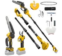 Mini Motosega 8 Pollici con Prolunga + Cesoie Elettriche 30 mm Compatibile con Batteria DeWalt 20V, Set Attrezzi da Giardino 4 in 1 Portata Massima 4,57 m per Potatura Alberi (Senza Batteria)