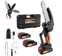Mini motosega a batteria, 15,2 cm, portatile, 21 V, con blocco di sicurezza e motore in rame, motosega elettrica leggera con 2 batterie al litio, per giardino, cortile, taglio di rami e legno