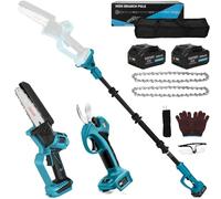 Mini motosega a batteria 4 in 1 da 6 pollici, con batteria e caricatore da 45 mm, cesoie da giardino elettriche, 2 cesoie elettriche da 4000 mAh, per potatura a mano, sega a batteria, telescopio