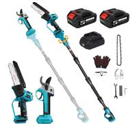 Mini motosega a batteria 4 in 1 da 6 pollici e cesoia telescopica da 21 V | con batteria da 4000 mAh e caricabatterie, cesoie elettriche, cesoie da potatura, sega telescopica con asta telescopica