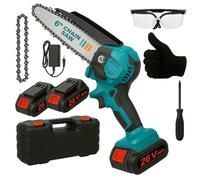Mini Motosega a Batteria per Potatura 6000mAh, 6 Pollici Motosega Elettrica con 2 Batterie, Sega Elettrica per Potatura Con Pompetta Olio e Blocco di Sicurezza per il Taglio del Legno e Giardini