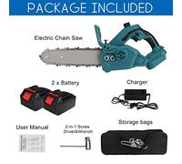 Mini motosega a batteria Sega elettrica da 10 pollici 3000W Motosega a batteria 1/2PC Batteria agli ioni di litio Lubrificazione a olio Lavorazione del legno Utensile elettrico a 1 mano(2 battery)
