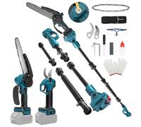 Mini motosega da 8 pollici con asta telescopica e cesoie elettriche da 28 mm, set di attrezzi da giardino 4 in 1, compatibile con batteria Makita, portata massima fino a 4 m (batteria non inclusa)