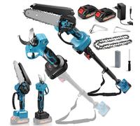 Mini motosega e cesoie elettriche da 15,2 cm, potatura a batteria 4 in 1 con asta telescopica, 2 batterie da 2,0 Ah e motore senza spazzole, portata di lavoro 4 m, cesoie telescopiche per la cura del