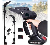 Mini motosega, sega a palo 2 in 1, motosega a batteria da 6 pollici, motosega elettrica da 550 W 21 V, motosega da giardino portatile leggera con 2 batterie, asta telescopica lunga 1,8 m, nero