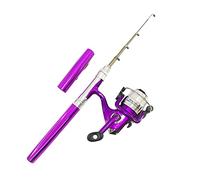 Mini mulinello da pesca con canna da pesca, compatta da 96,5 cm, telescopico con rotella per pesca in tutte le stagioni in fiumi, laghi, zattere, pesca sul ghiaccio, ecc. (viola)