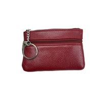Mini Multi-Color PU Leather Small Coin Purse Light Top Layer Pelle bovina Zipper Key Case Solido Colore moneta sciolto Money Bag, B-rosso, Taglia unica