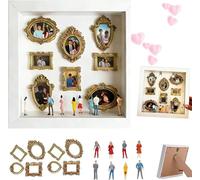 Mini Museo Fai-da-te In Scatola, Shadow Box "Museum Of Us" Con Luci E Foto Personalizzate Set Da 8 Statuette "MiniMuseum" Con Cornici Dorate, Ideale Per Anniversari,Matrimoni E La Festa Della Mamma.