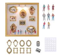 Mini Museum Silhouette Box - DIY Memory Photo Display Case, 3D Photo Frame with 2 LED Lights and 8 Figurines | Wall Decor for Living Room Bedroom Hallway Wedding, DIY Family Memory Display Box