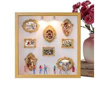 Mini Museum Silhouette Box - DIY Photo Display Case | Wooden Frame with 2 LED Lights and 8 Figurines with Shadow Display Effect for Wall Living Room Bedroom Hallway Wedding Gift Home Decor