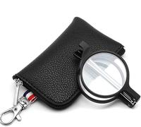 Mini Occhiali da Lettura Pieghevoli Anti-Luce Blu per Uomo E Donna, Montatura Rotonda, Nerd Reader, con Portachiavi E Custodia in Pelle, Black, 2.0X