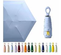 Mini ombrello da viaggio con manico ad anello, strato di rivestimento in tessuto, anti UPF 50, protezione UV 99,9%, compatto e pieghevole, leggero, piccolo zaino portatile, pioggia, sole, uomo, donna